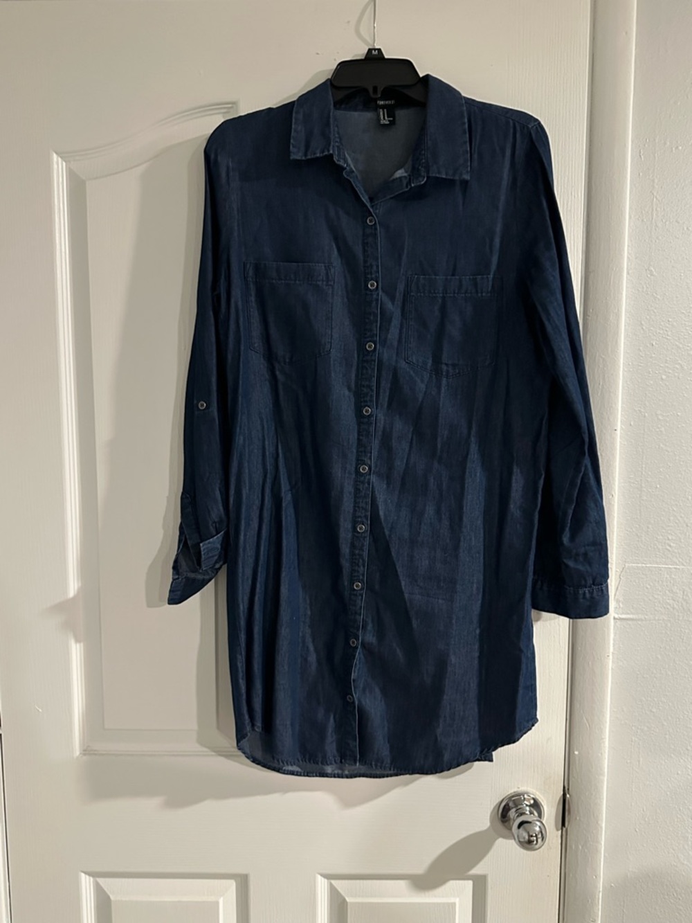 Forever 21 Navy Button-Front Midi Shirt Dress